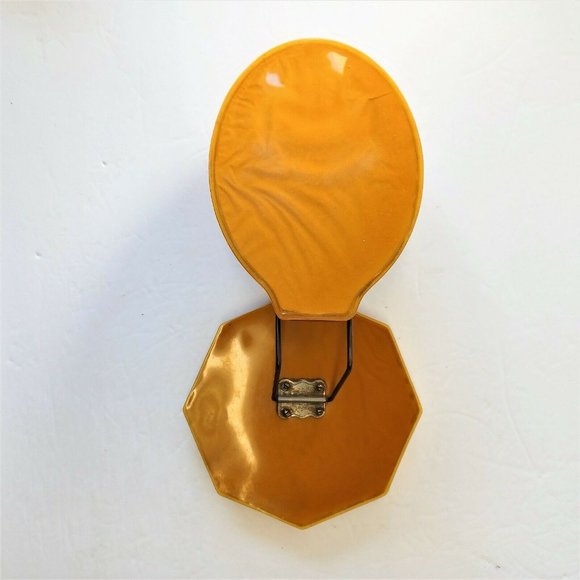 Vintage Vanity 6.5" Folding Mirror & Powder Box (no lid) celluloid amber color - Picture 6 of 6
